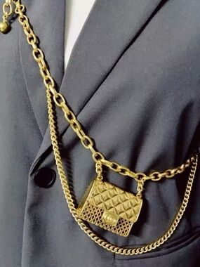 Tassel Gold Chain Belt with Mini Bag. Trendy!